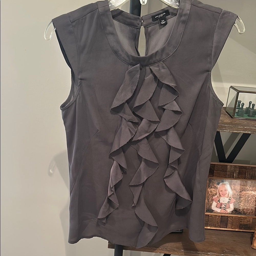 Elegant Gray Ruffle Sleeveless Top